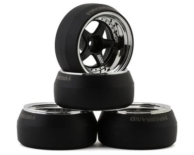 Firebrand RC Element-DSR 1/10 Drift Wheel Kit w/HDPE Tires (Blk/Chrome) (4) 0deg