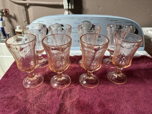 Pink Depression Glass Set Of 8 , Vintage Water Glasses Indian Pink Recollection