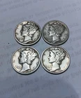 4 DIMES 1941-42+44-45 Mercury Silver Dime GOOD / VG FREE SHIPPING
