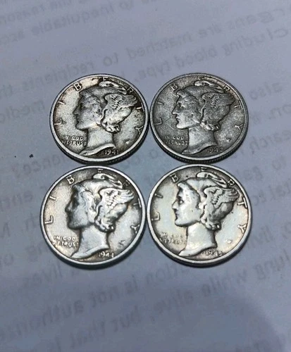 4 DIMES 1941-42+44-45 Mercury Silver Dime GOOD / VG FREE SHIPPING