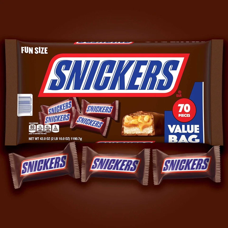 Barras de caramelo de chocolate con leche SNICKER divertidas tamaño 70 piezas Foto 4 de 4