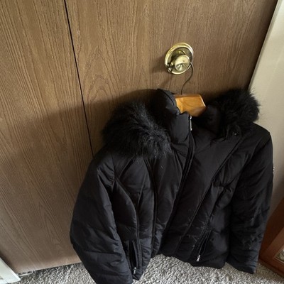 Calvin Klein Women s M Black Hooded Down Puffer Jacket Faux Fur Trim Zip Lined