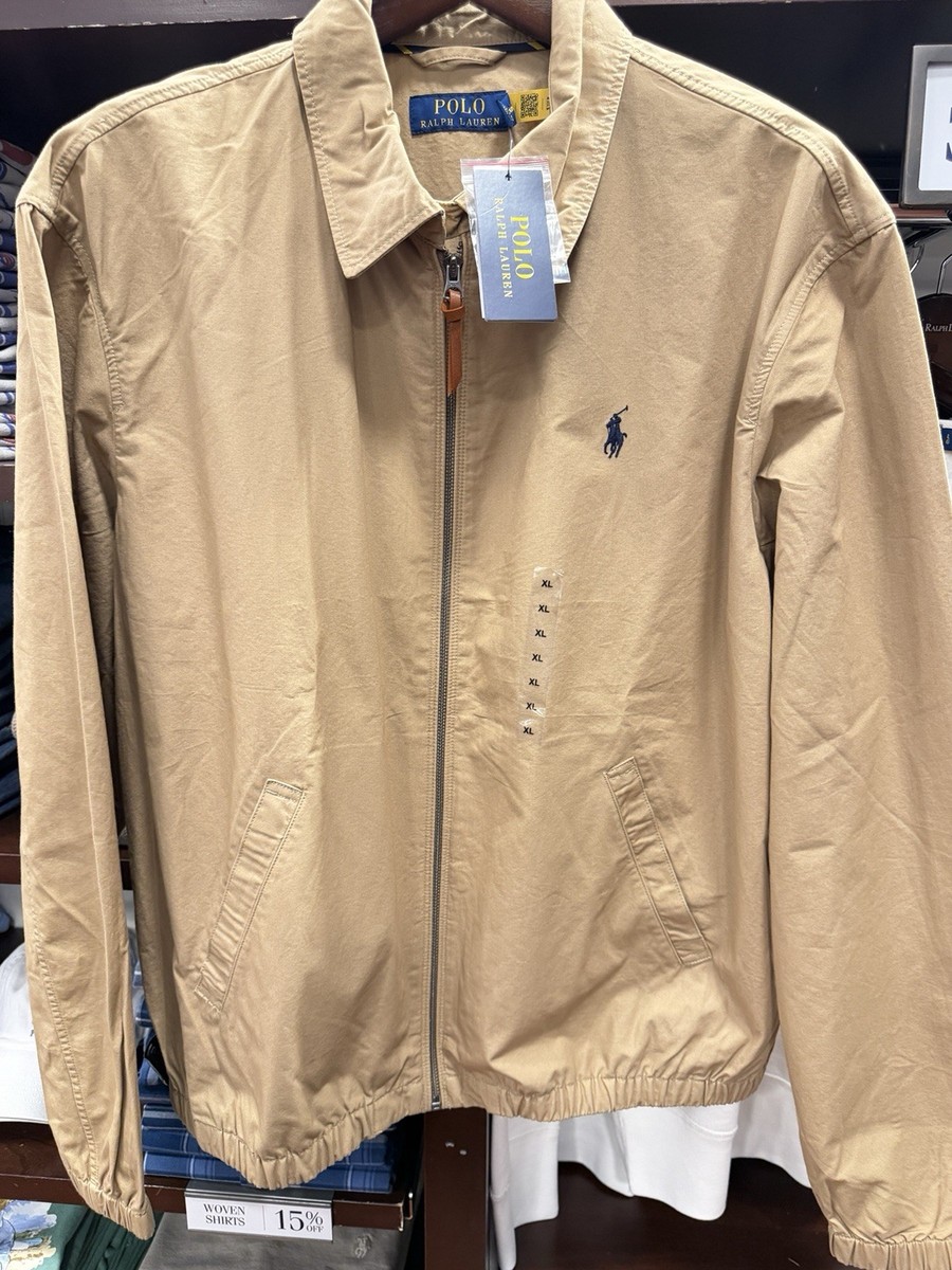 Polo Ralph Lauren Bayport Poplin Jacket Tan Cotton Zip Up Men's | eBay