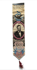1865 Lincoln Assassination Mourning Ribbon Silk w/ Tassel J. Stevens Coventry