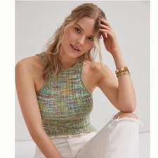 Anthropologie Green Rainbow Multicolor Knit High Neck Tank Top