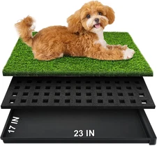 Dog Grass Pad with Tray, 23''X17'' Small Artificial Turf Grass Potty, Reusable P