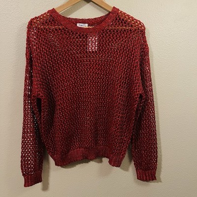 NWT Rue 21 Open Knit Sweater Red Metallic Glam Vamp Grunge Size M