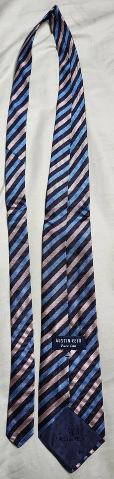 Austin Reed 粉色和蓝色条纹设计领带丝绸领带英国制造 — 第 4/4 张图片