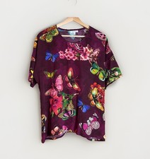 Johnny Was 100 Silk Butterfly Short Sleeve Tunic Top Size Small Round Neck