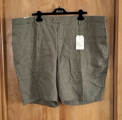 Ecuidio Tucci Men s Khaki Green Linen Chino Shorts Size EU 64 US 54 NWT