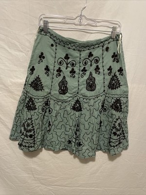 Vintage Y2K Persaman New York Flower Embroidered  Brown & Green Skirt Size 6