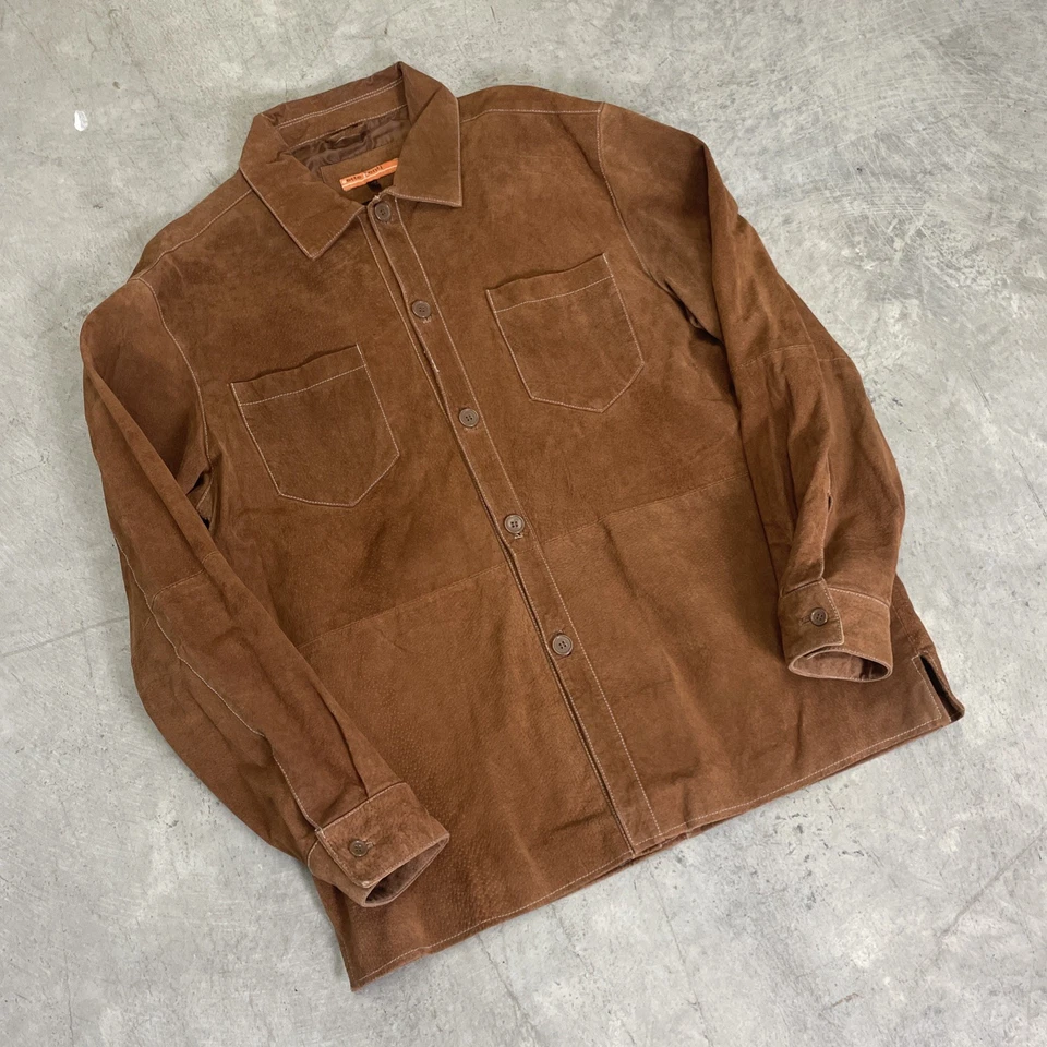 Vtg Suede Leather Jacket Tan Size 2XL Button Front Collar Pockets Cowboy Western - Image 3 of 4