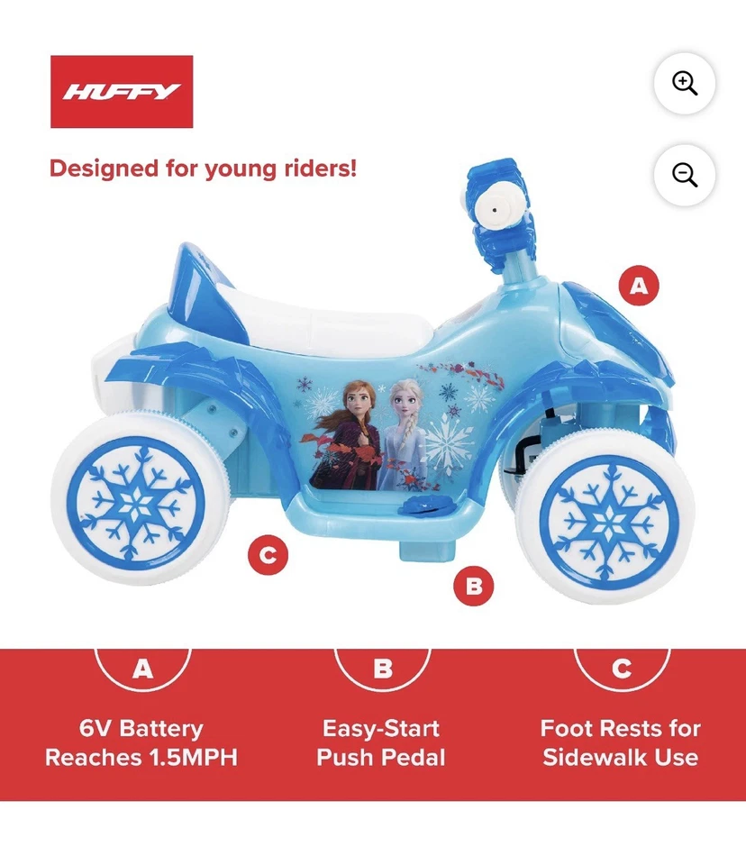 Vehículo eléctrico Huffy Disney Frozen para hacer burbujas de 4 ruedas para niños pequeños cuádruple Foto 2 de 4