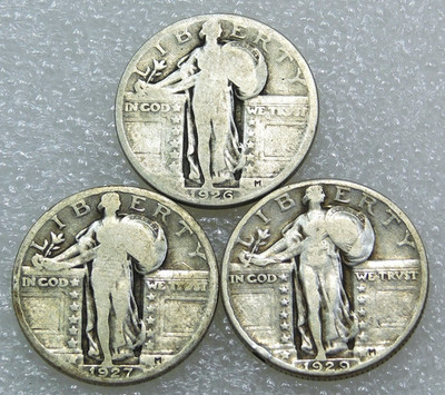 1926, 1927, 1929 Standing Liberty Silver Quarter lot of 3 coins #J291