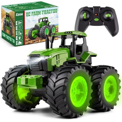 RC Farm Tractor Toy 2.4GHz Remote Control Light Up Green IJIGU Toys Monster Boys