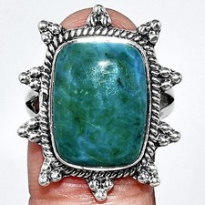 Azurite Chrysocolla 925 Sterling Silver Ring Size 9 Natural Blue Stone