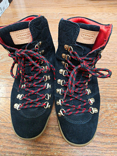 Coach Noelle Urban Hiker Black Suede Lace-Up Hidden Wedge Sneaker - EU 38