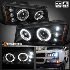 Black Fit 2003-2007 Chevy Silverado Avalanche LED Halo Projector Headlights Lamp
