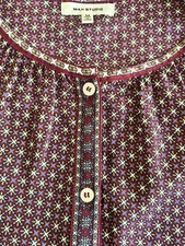 Max Studio Long Full Blouson Sleeves Three Button Front Printed Blouse M