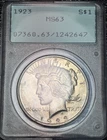 1923 Peace Silver Dollar $1 PCGS MS63 - RARE EARLY RATTLER PQ+! - 1c Auction!