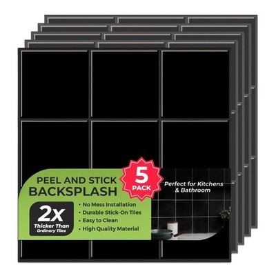 5 Pack Peel and Stick Backsplash Square Tiles, Extra Thick 3D Wall Panels, He...