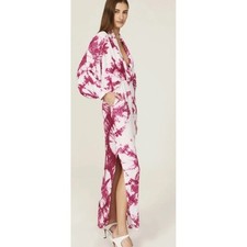 S/W/F Kimono Plunge Dress Womens Small Magenta Tie Dye Maxi Pockets