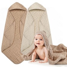 Hooded Baby Bath Towels for Newborn, 2 Pack - 6-Layer 100 Muslin Cotton, Sof...