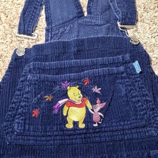 Disney Classic Winnie the Pooh Overalls Embroidered Corduroy Vtg Kids Med Navy