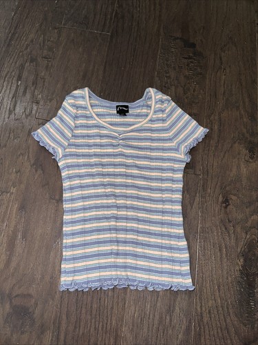 Girls Art Class Blue Pink Stripe Cap Sleeve Top Size 8