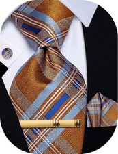 Silk Ties for Men Paisley Floral Striped Necktie and Pocket Orange Striped