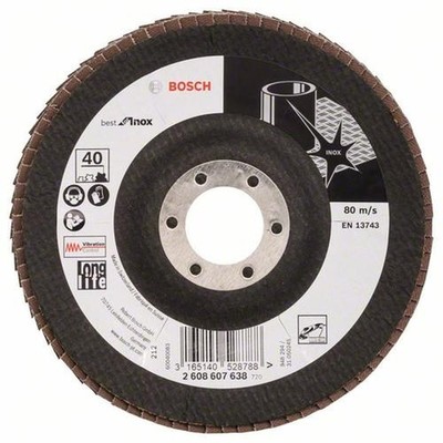 10x BOSCH Fächerschleifscheibe X581 Best für Edelstahl, gewinkelt, Ø 125 mm, 40