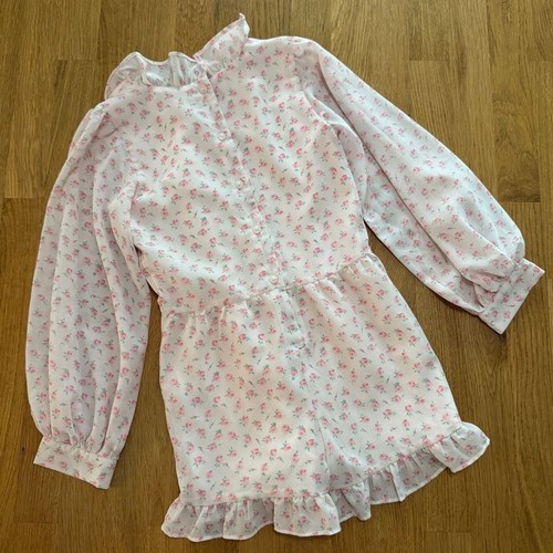 Janie and Jack 7 Pink Ditsy Floral Long Sleeve Romper - Picture 2 of 7