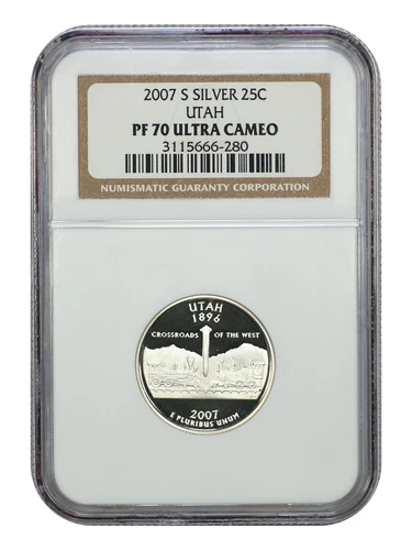 2007-S 25C Utah NGC PR70DCAM (Silver) - Washington 50 States Quarters