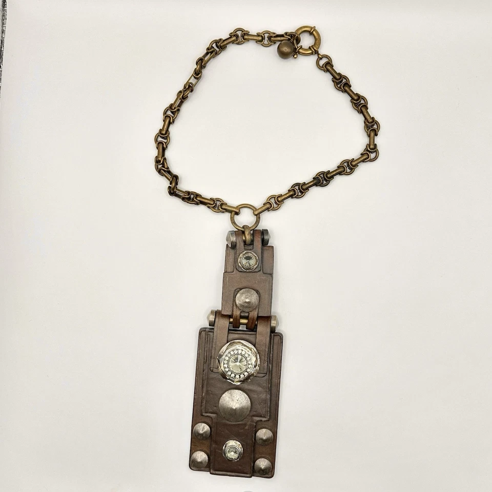 Collar Lanvin Paris Cristal y Cobre Cuero Tachonado Declaración RARO Foto 2 de 4