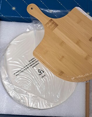 13'' Ceramic Pizza Stone With Wooden Paddle - New In Box- Branded With KT Logo