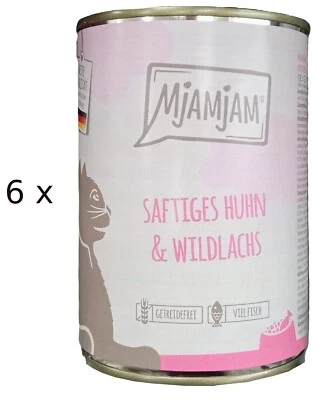 MjAMjAM Saftiges Huhn & Wildlachs (€ 9,56/kg) Katzenfutter: 6 Dosen x 400 g