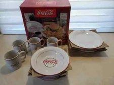 Coca~Cola CAFE 12 PIECE DINNERWARE SET-COKE-GIBSON-2004-SERVICE FOR 4-NICE SHAPE