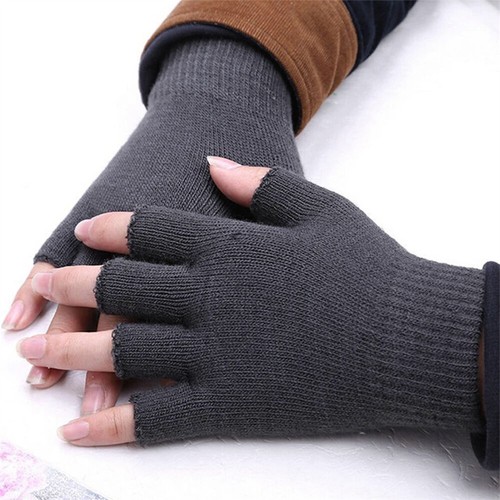 2x Winter Fingerless Gloves Open Finger Black Soft Warm Knitted Glove Unisex AU - Picture 18 of 27