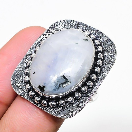 Bague En Pierre De Lune Blanche Cabochon Faite à La Main En Corde (US-9