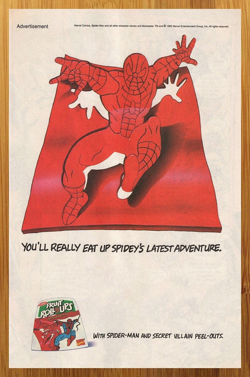 1995 Fruit Roll Ups Print Ad/Poster Marvel Spider-Man 90s Kid