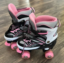 C-Luo Girls Roller Skates Medium Adjustable Size Pink Black White k 