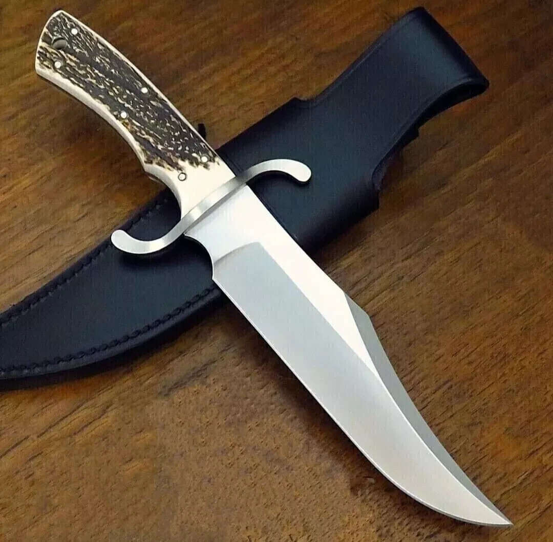 Custom D2 Steel Stag Horn Bowie Hunting Knife