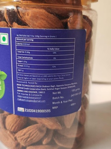 Natural & Organic Kashmiri Mamra Almonds Badam Home Food 100 Gram - Picture 2 of 3