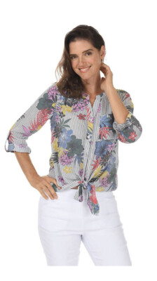 ZAC AND RACHEL Blouse Top Sz M  Floral Stripe NWT
