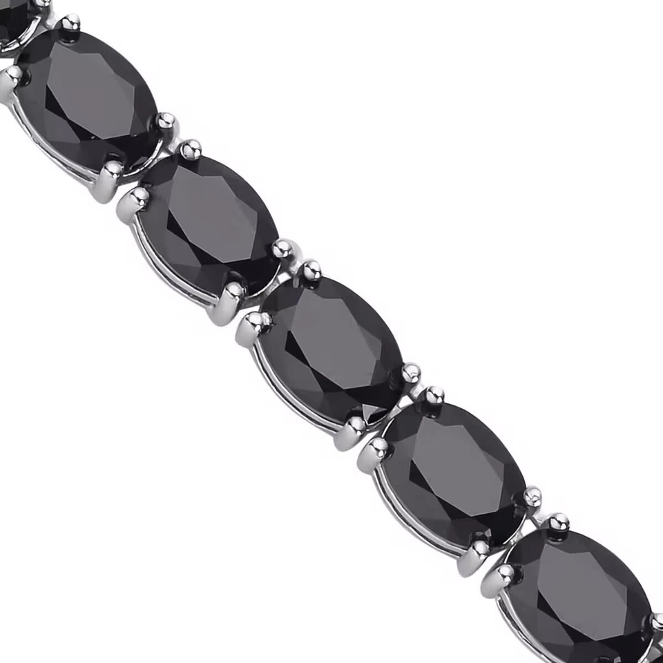 15Ct Oval Cut Black Spinel Set Women's Tennis Necklace in 14K White Gold Over - Image 4 of 4