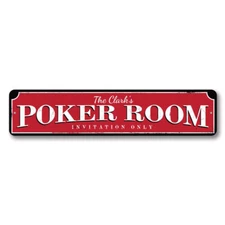 Poker Room Sign, Family Name Sign, Invitation Only Metal Wall Decor - Aluminum