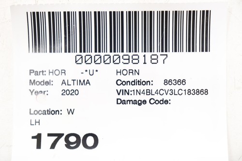 2019 - 2022 NISSAN ALTIMA FRONT LEFT LOW PITCH NOTE TONE HORN SIGNAL OEM - Foto 8 di 8