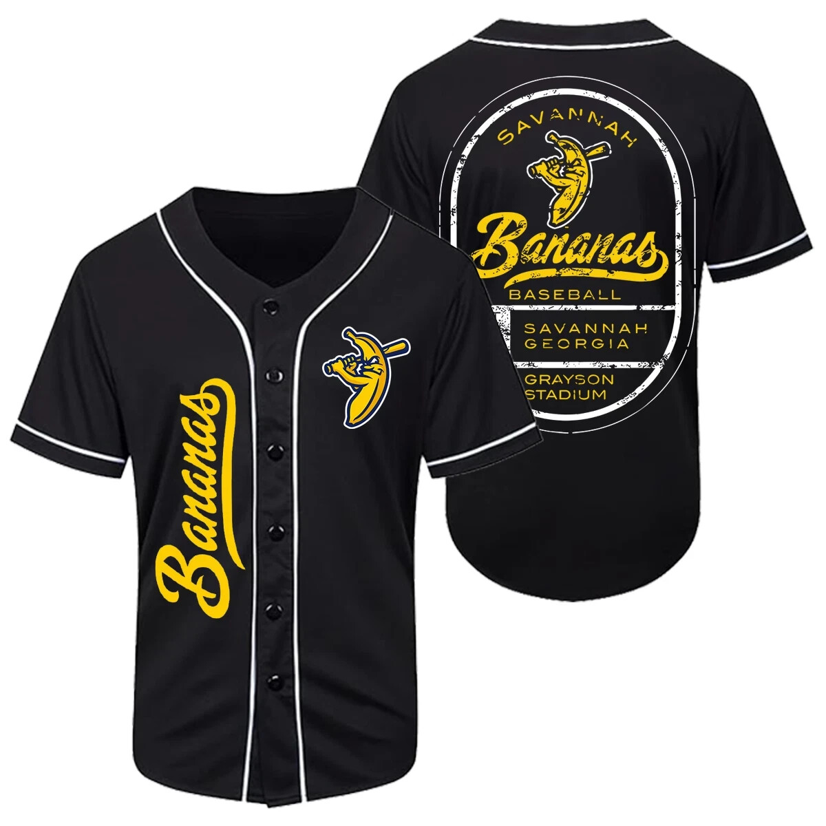 Lets go Savannah Bananas Baseball Jersey New AOP Black 3D S-5XL
