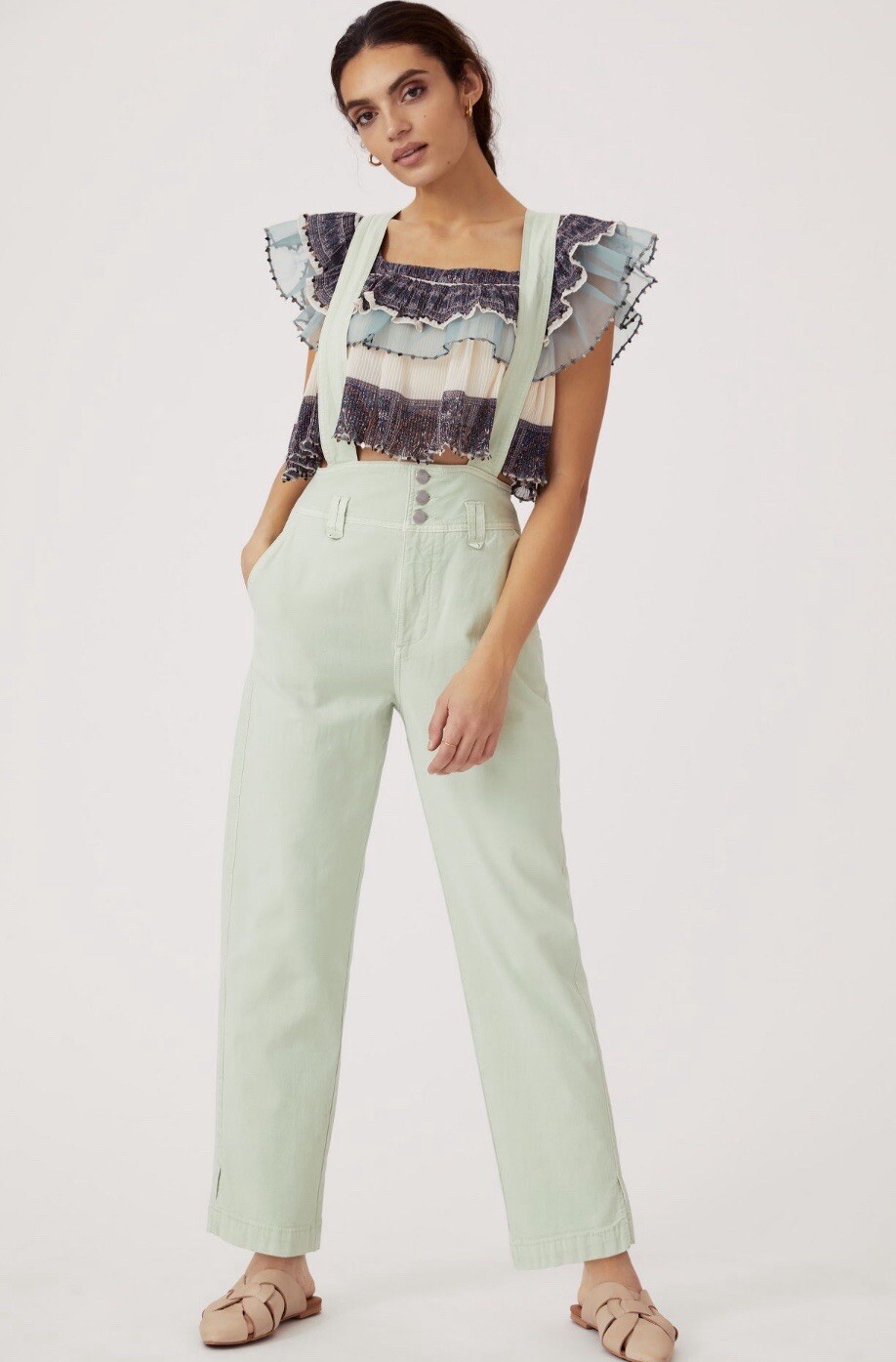 Anthropologie Jumpsuit Women Boho Stretchy Canvas Pinafore Moss City Sz 14 New-image
