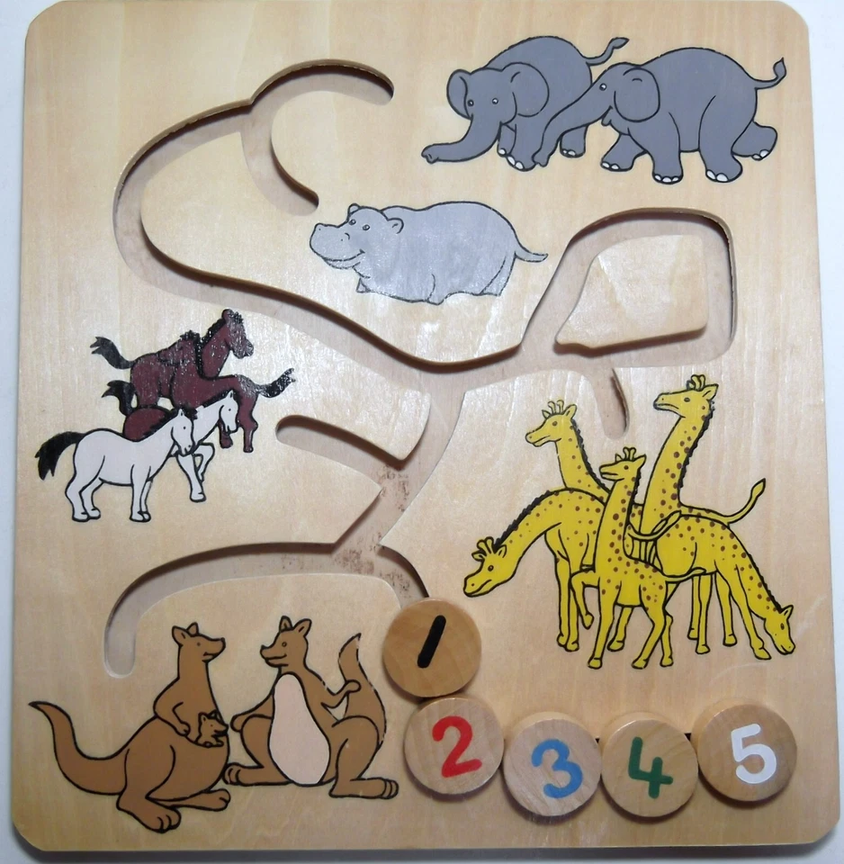 Scatola Gioco dai 12 Mesi Legno Labirinto Animali con Numeri da 1 a 5 cm 21x21 - Immagine 4 di 4